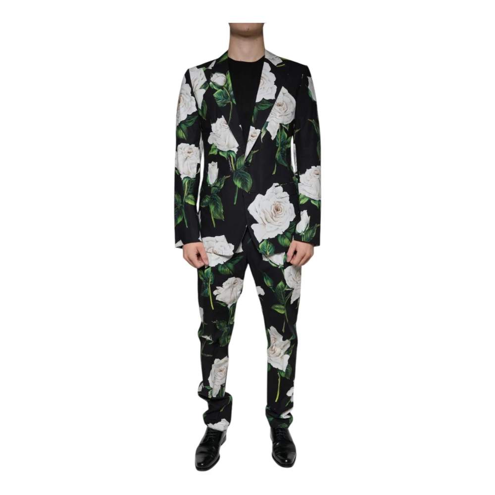 Dolce & Gabbana Svart Blommig Slim Fit Kostym Set Multicolor, Herr