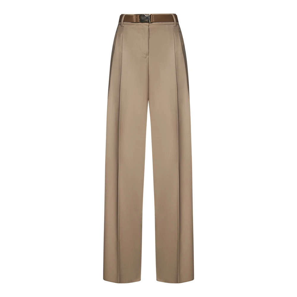 Max Mara Beige Broek met Eco-Leren Riem Beige Dames