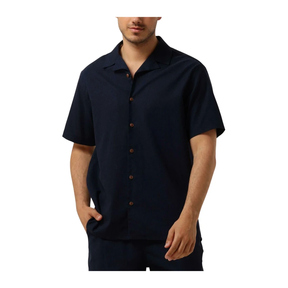 ANERKJENDT Heren Overhemden Akleo S s Cot linen Shirt Donkerblauw