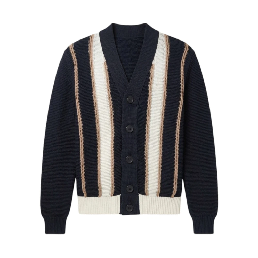 Kangra Cardigans, Male, M, Structured Intarsia Cotton Cardigan Blue