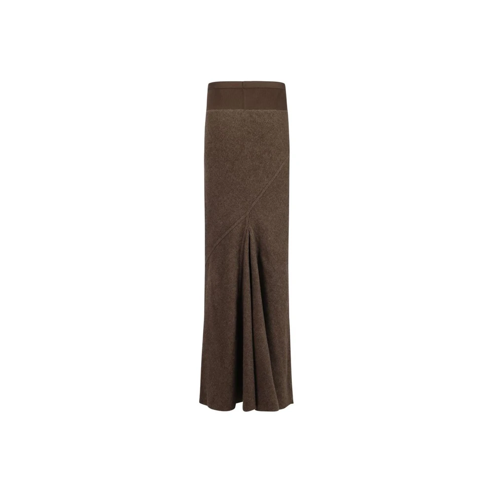 Rick Owens Geribbelde Taille Lange Wollen Rok Brown Dames