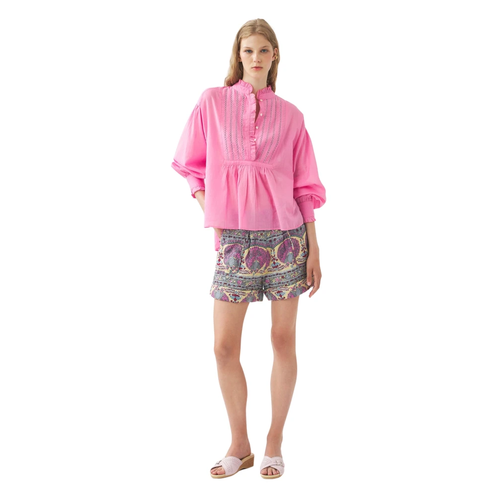 Antik batik Katoenen voile Victoriaanse stijl blouse Anna Pink Dames