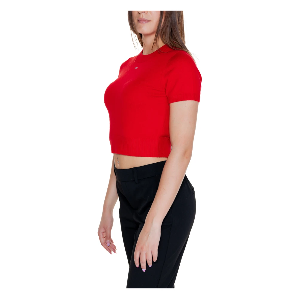Tommy Jeans Rode Gebreide Ronde Hals Trui Red Dames