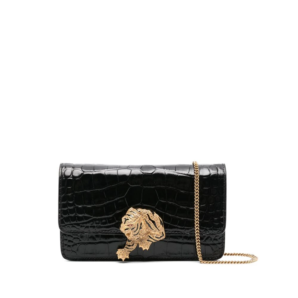 Roberto Cavalli Foldover Schoudertas met Ketting Black Dames