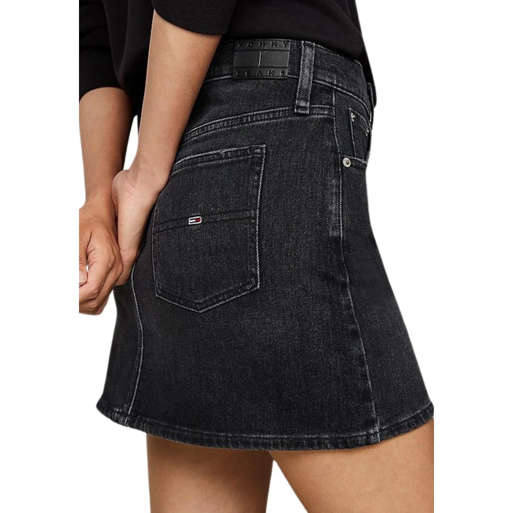 Tommy Hilfiger Zwarte Denim Minirok met Strass Details Black Dames
