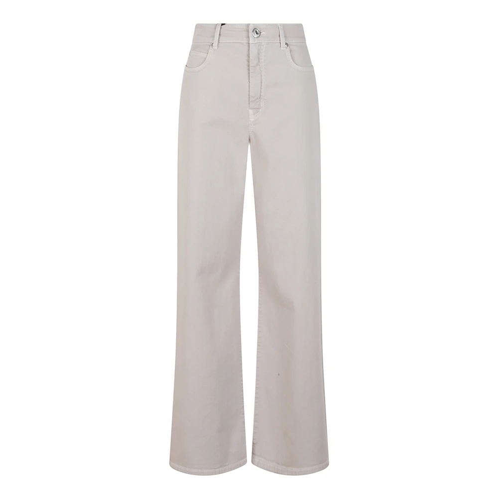 Max Mara Weekend Zwarte Gewassen Katoenen Jeans met Leren Patch Brown Dames