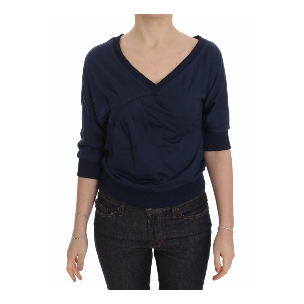 Exte Women's Blue Logo Detail V-Neck Sweater