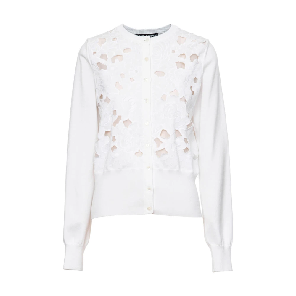 Dolce & Gabbana Vrouw Wit Truien & Vesten Dames, S, Stijlvolle Cardigan Met Uniek Ontwerp
