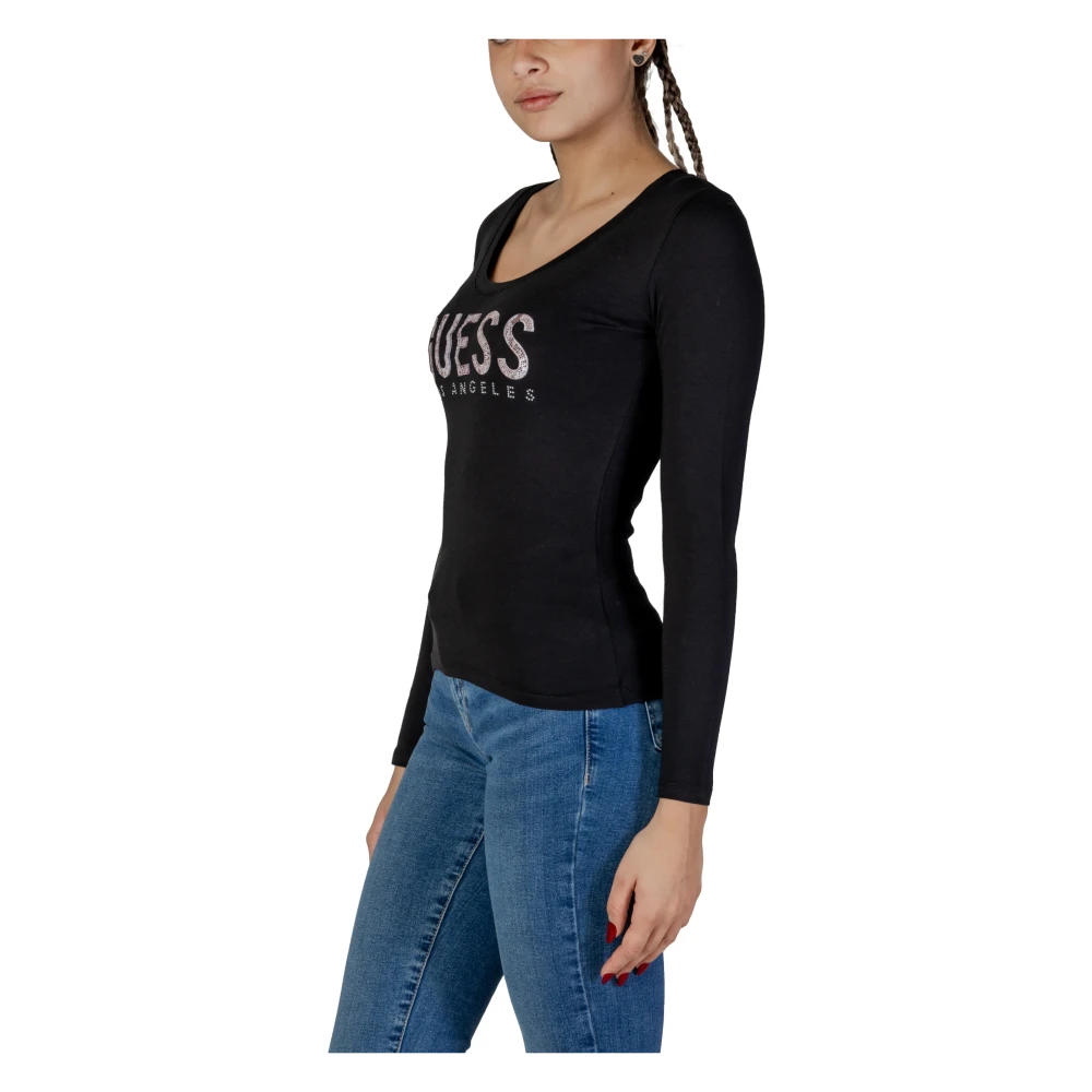 Guess Lange mouwen katoenen T-shirt collectie Black Dames