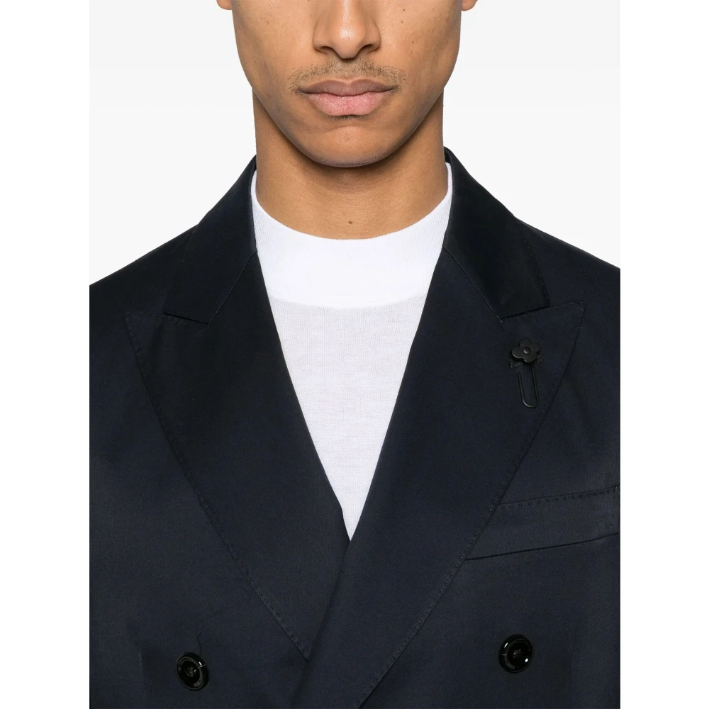 Lardini Blauwe Katoenen Blazer Dubbele-Breasted Jas Blue Heren