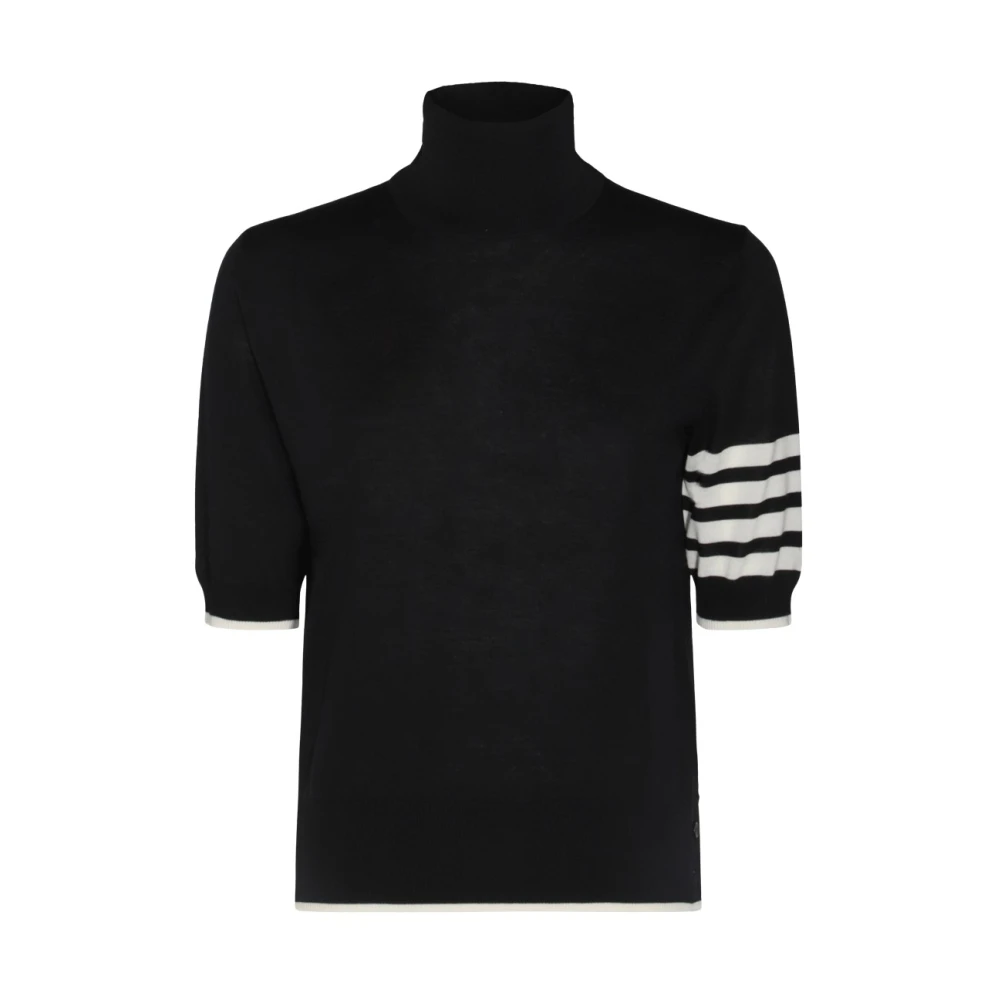 Thom Browne Zwarte wollen gebreide hoge kraag trui Black Dames