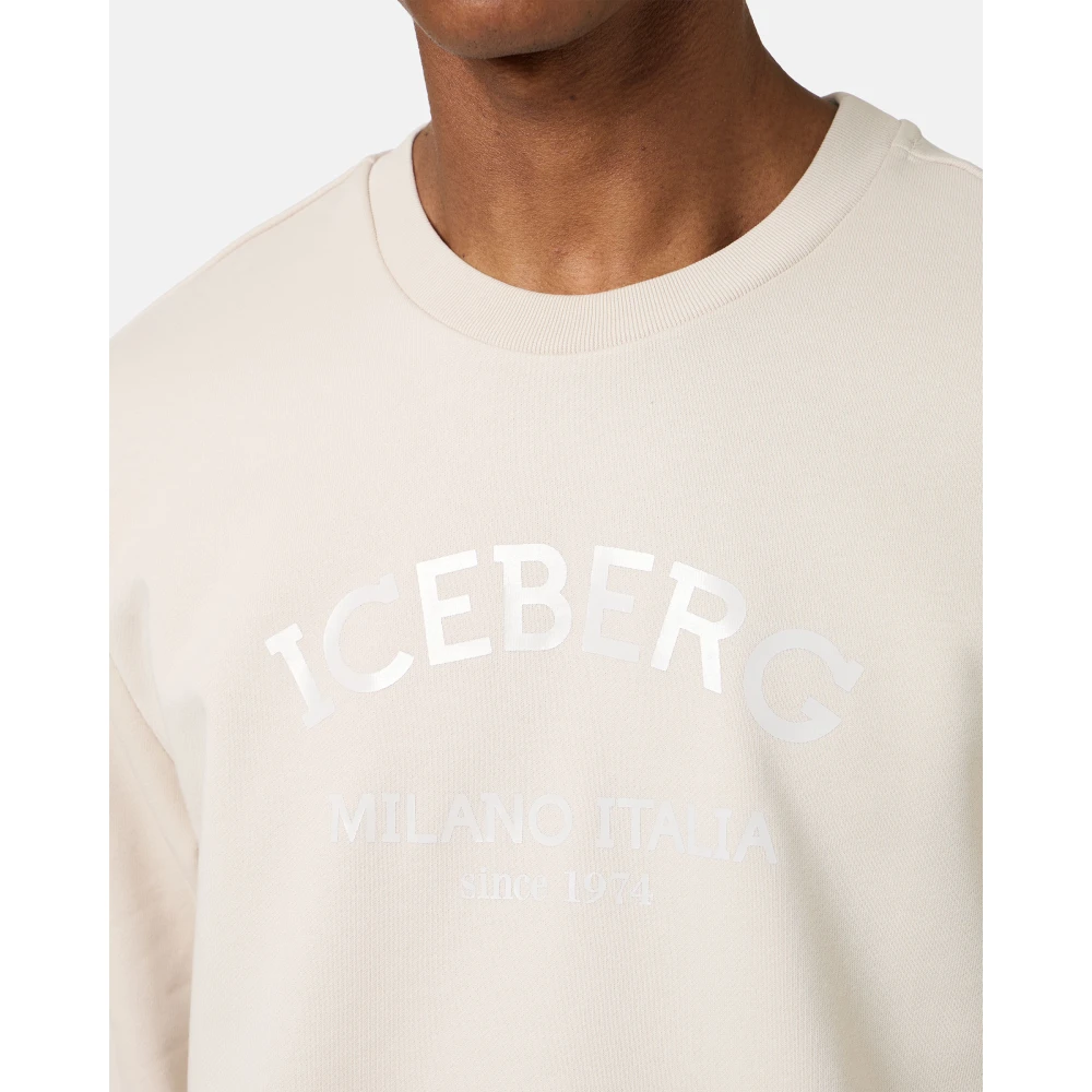Iceberg Poeder witte crewneck slim fit sweatshirt met logo Beige Heren