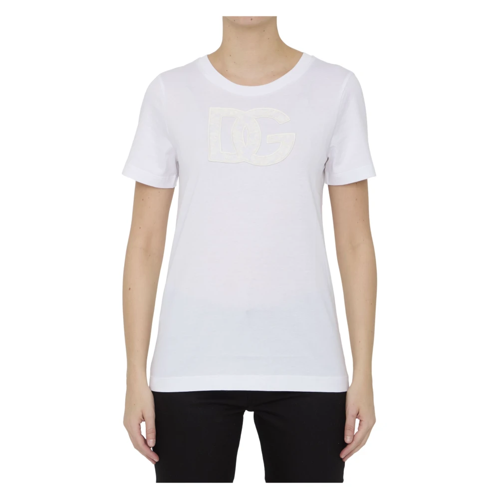 Dolce & Gabbana Vit T-shirt med Spetslogotyp White, Dam