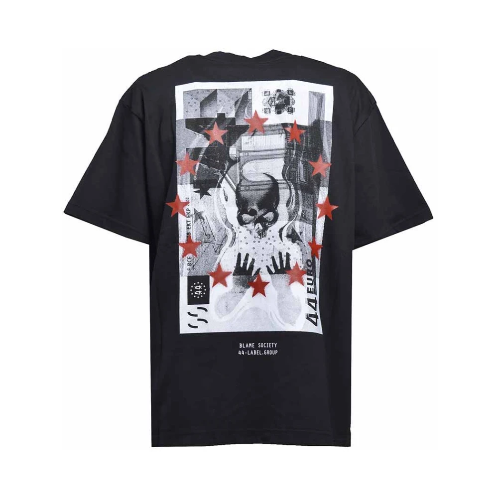 44 Label Group Zwart Label T-shirt met Blame Society Print Black Heren