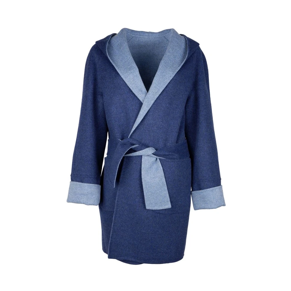 Made in Italia Blauwe Wollen Jas met Capuchon Blue Heren