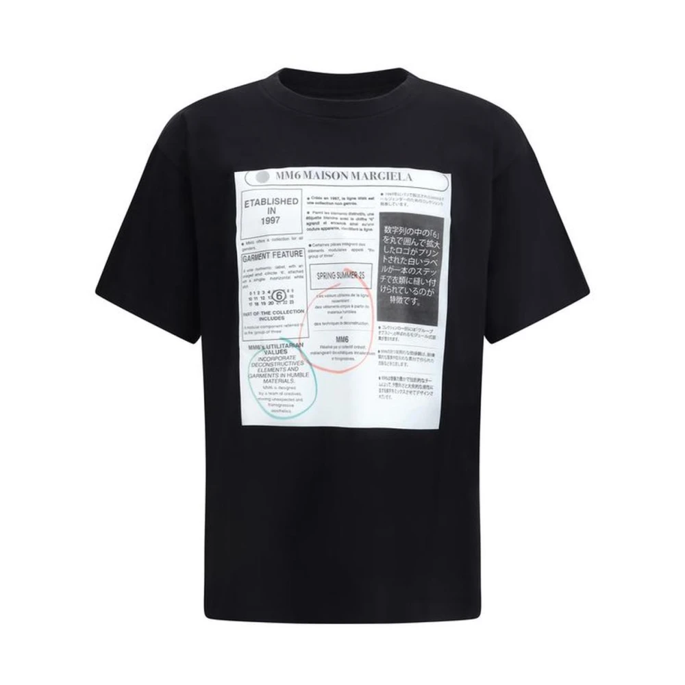 MM6 Maison Margiela Maxi Print Katoenen T-shirt met Geribbelde Ronde Hals Black Heren