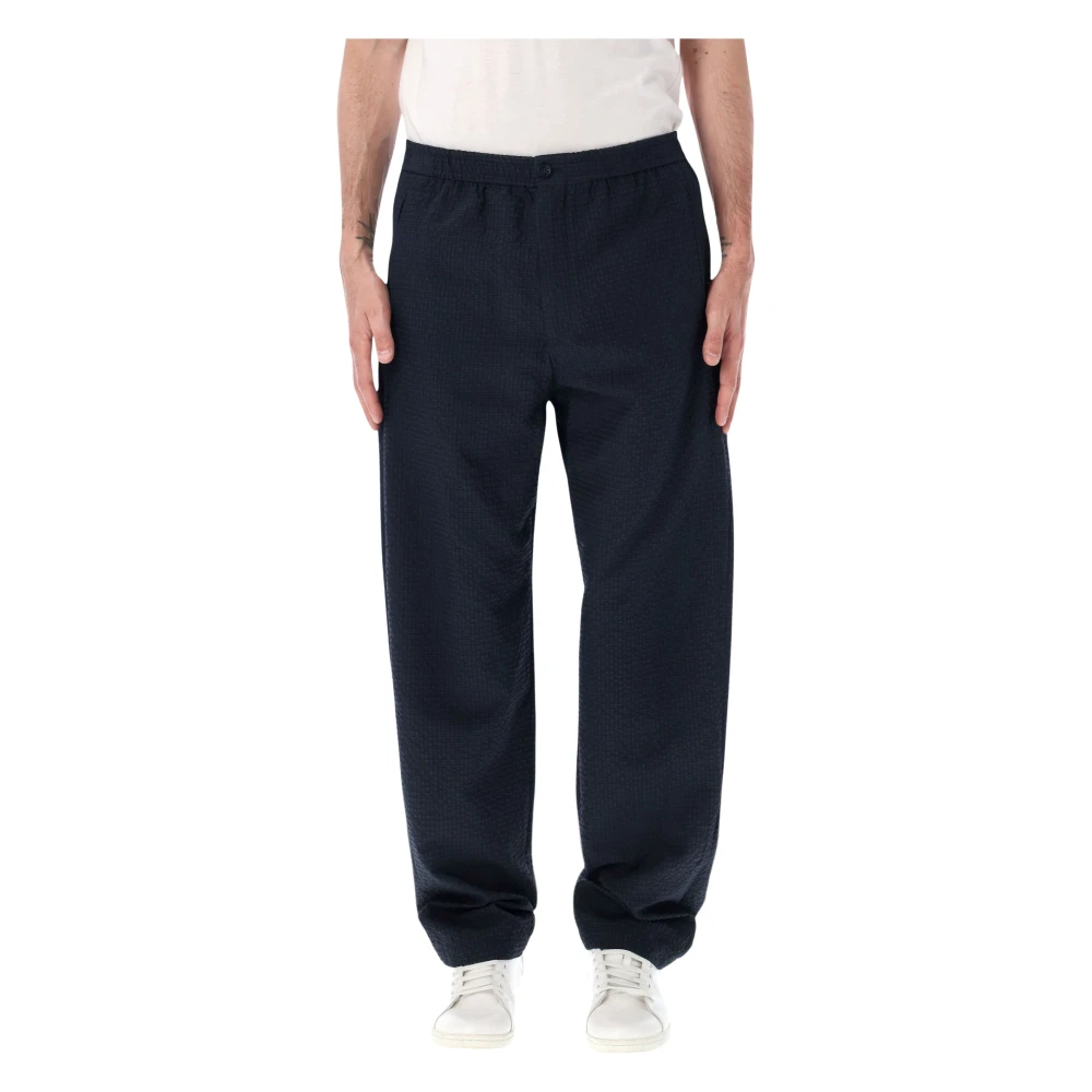 Emporio Armani Men's Blue Icon Technical Seersucker Trousers - Straight Trousers - 2XL - Trousers