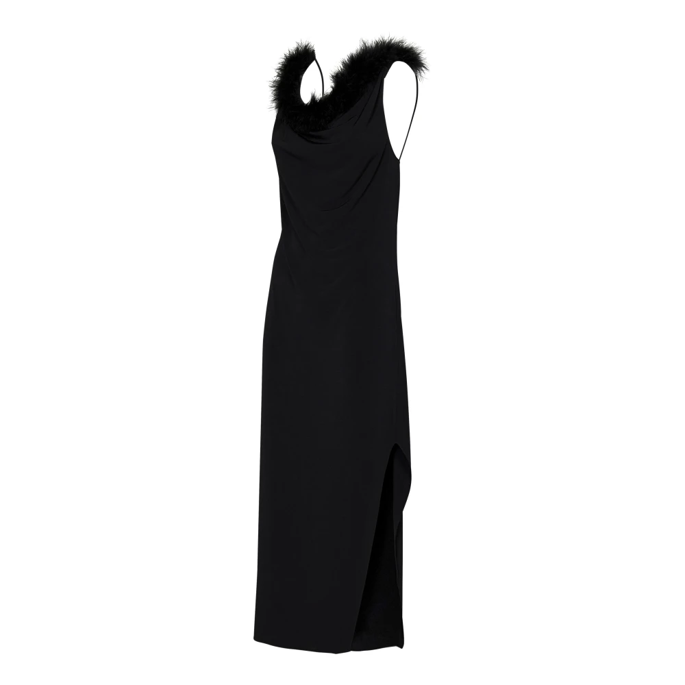 Coperni Zwarte Asymmetrische Midi Jurk met Veer Boa Black Dames