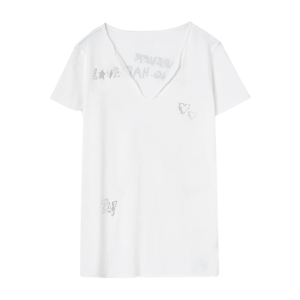 Zadig & Voltaire Witte Katoenen T-shirt met Strass Versieringen White Dames