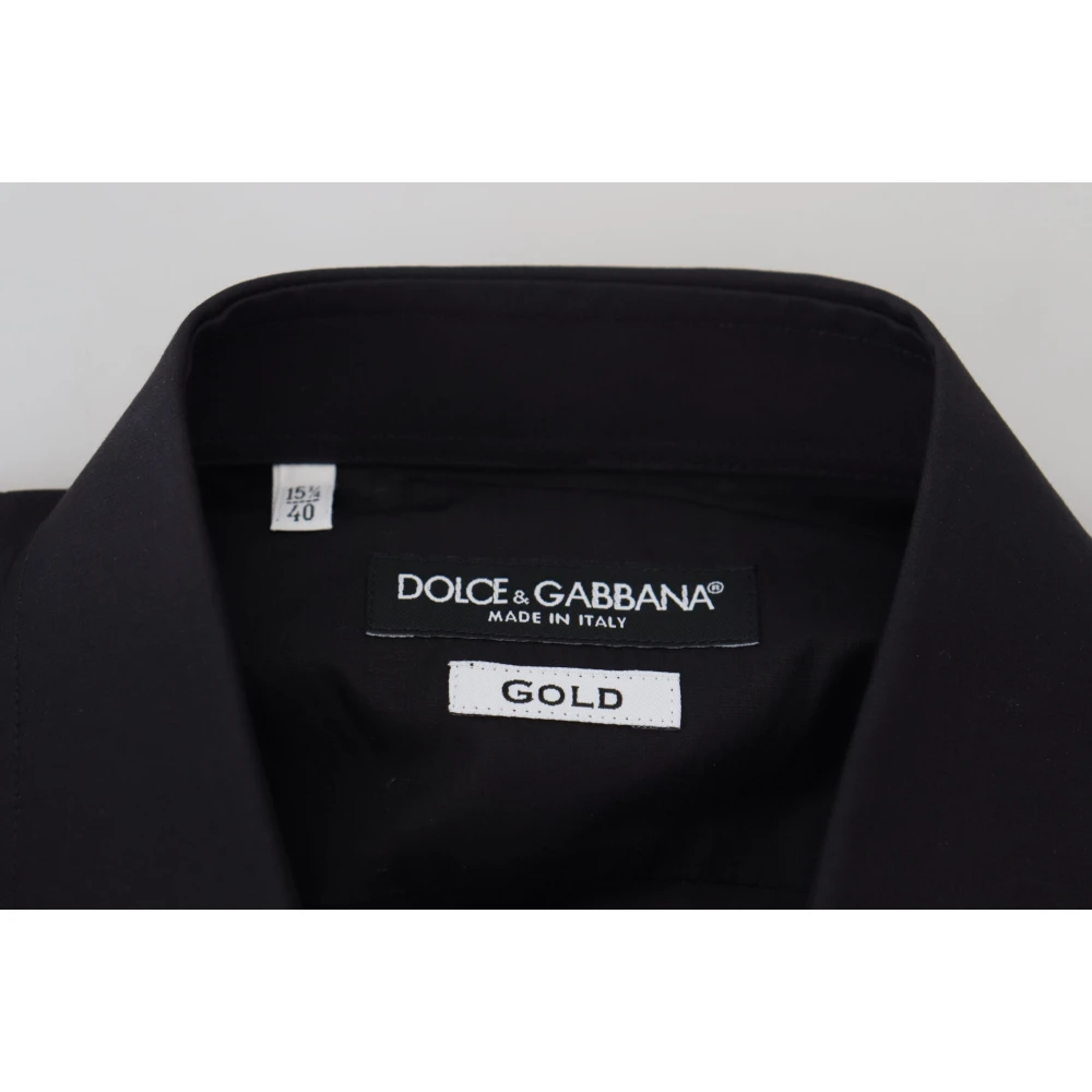 Dolce & Gabbana Zwarte katoenen overhemd met bloemenborduursel Black Heren