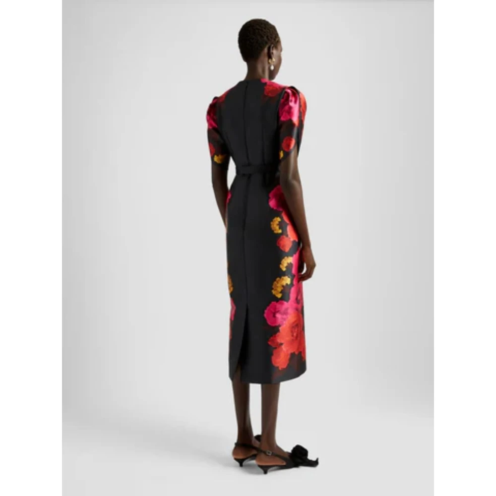 Erdem Bloemen Midi Cocktailjurk met Riem Black Dames