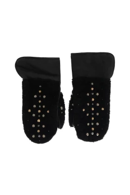 Läder Shearling Handskar med Nitar