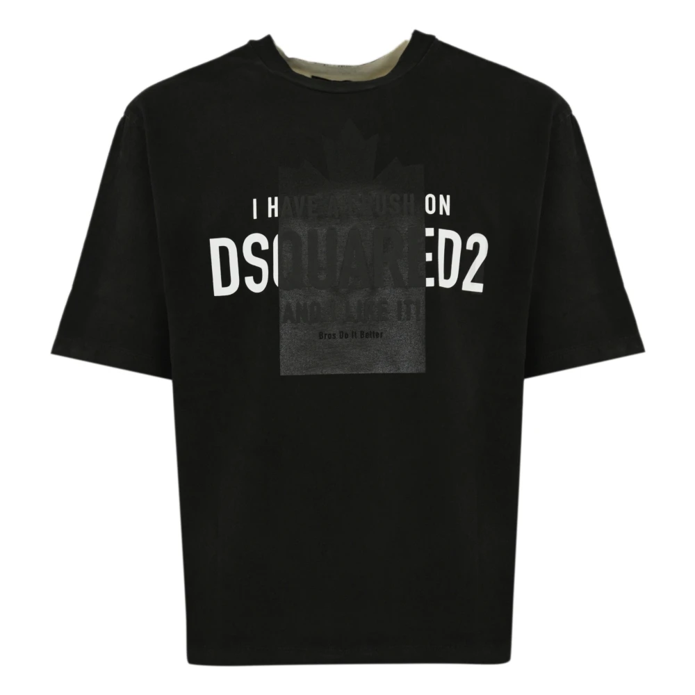 Dsquared2 Zwarte katoenen T-shirt met logoprint Black Heren