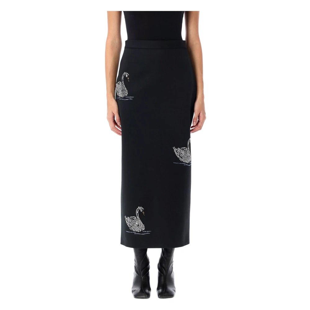Msgm Zwarte Swan Wolmix Midi Rok Black Dames
