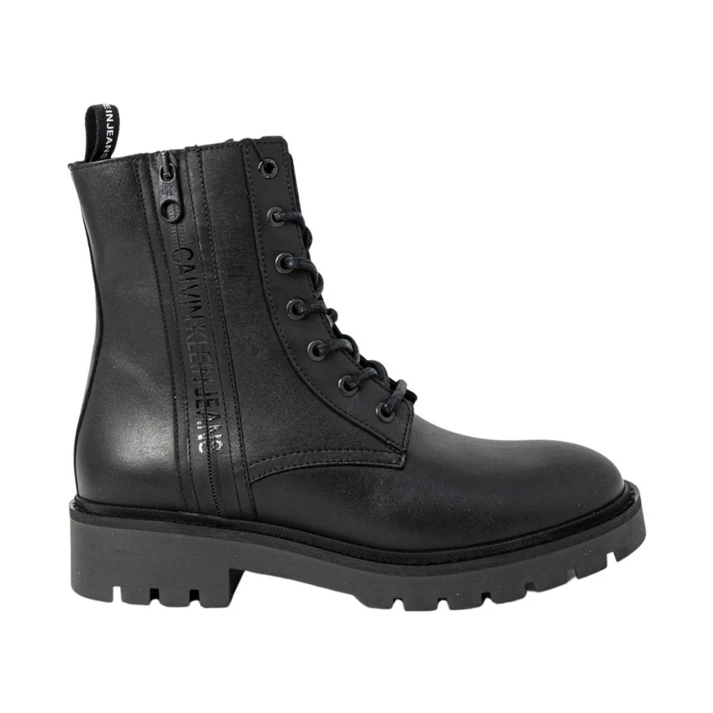 Calvin Klein Jeans Women's Black Leather Laceup Combat Boots