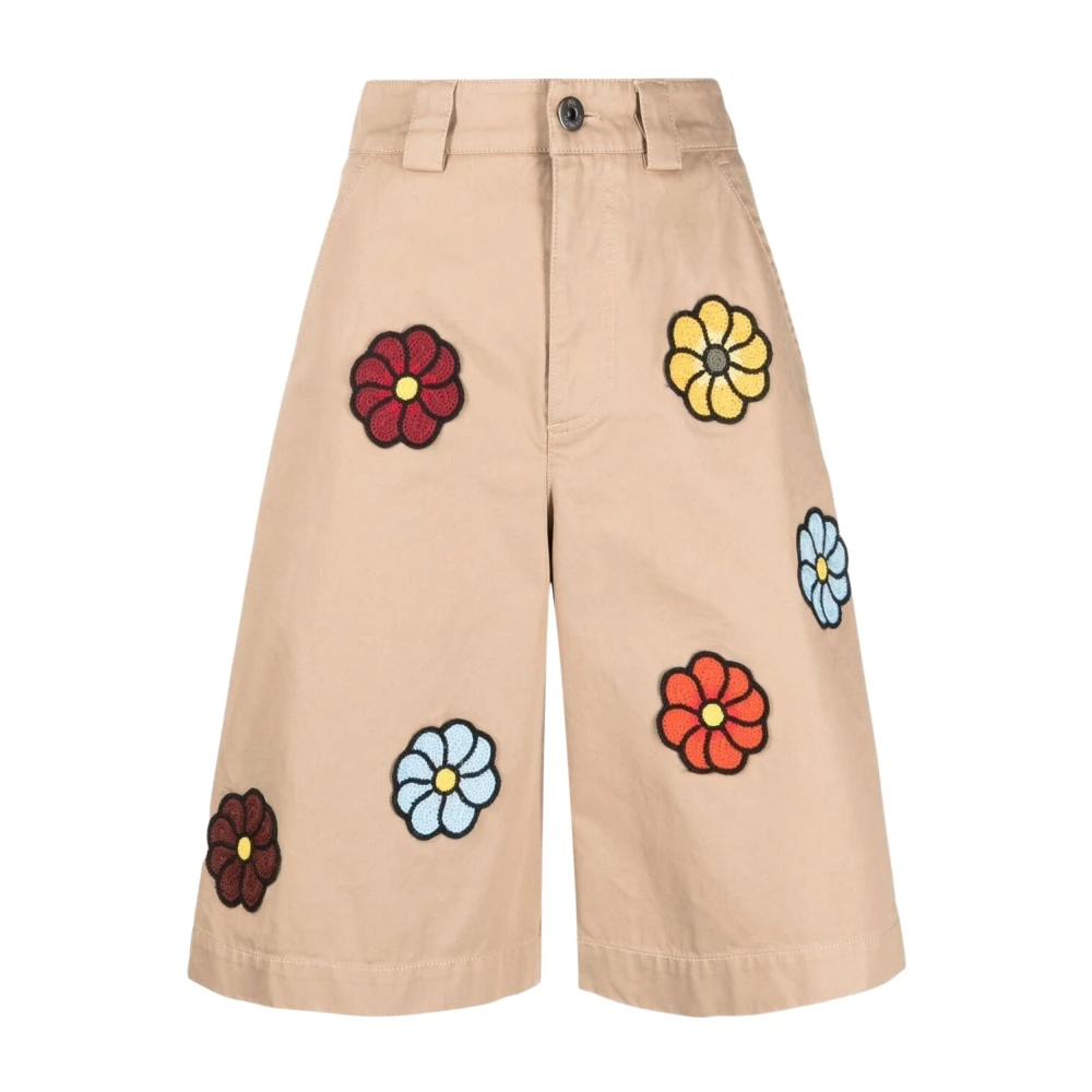 Moncler Men's Beige Casual Shorts, 3XS, Floral Embroidered Shorts