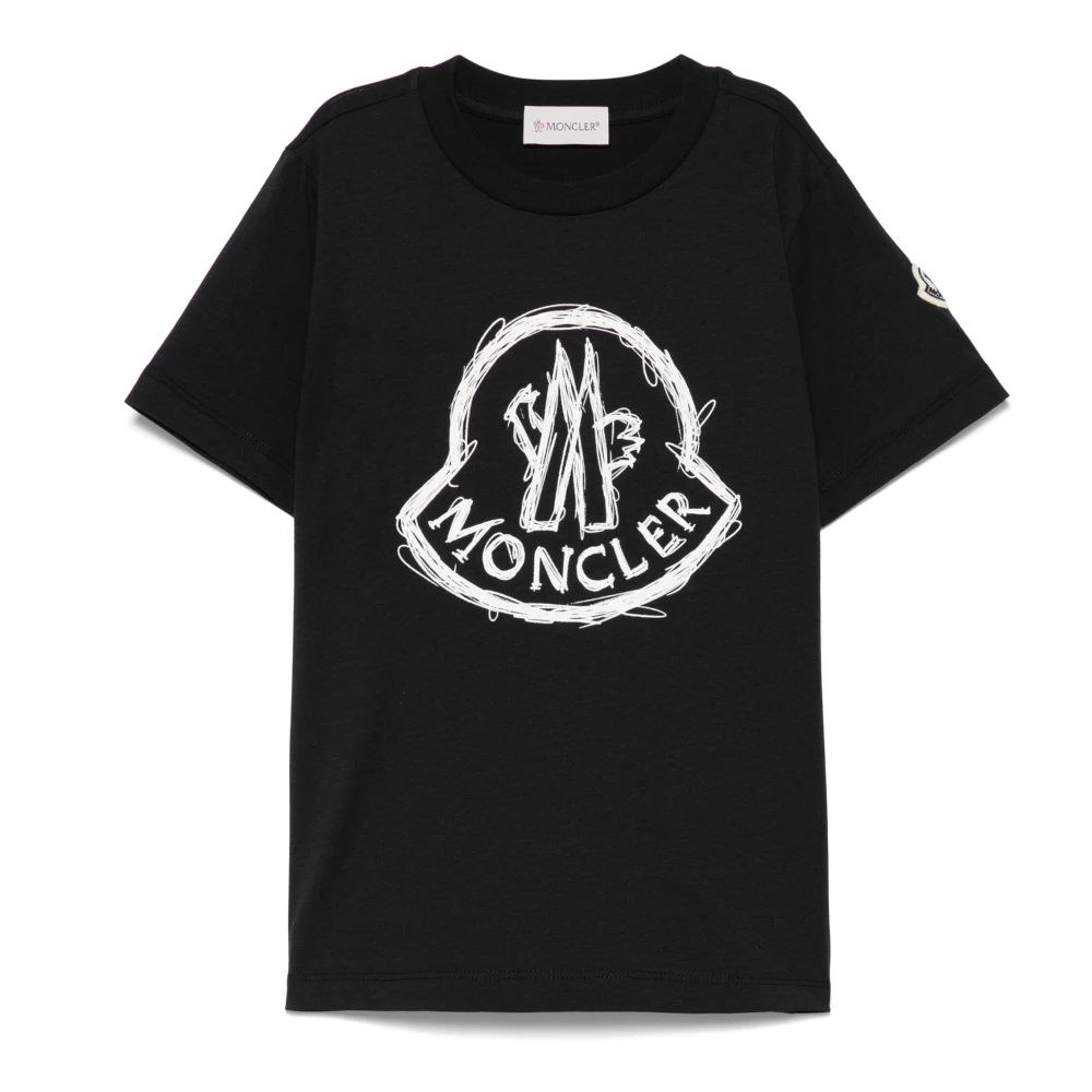 Moncler Boys Black T-Shirts,, Scribble Logo T-Shirt Size 8 Y