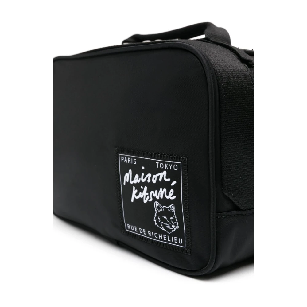 Maison Kitsuné Bum Bag met Vos Logo Patch Black Heren