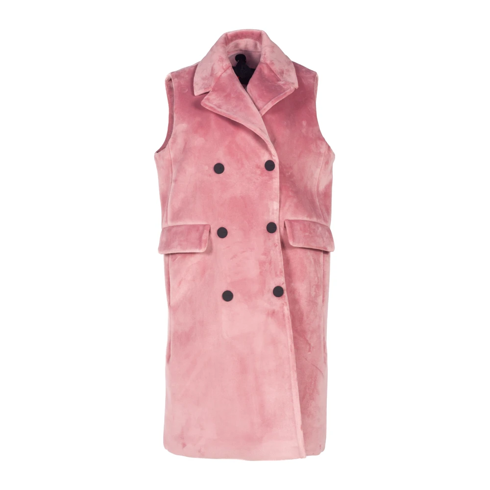 RRD Velvet Neo Mouwloze Double-Breasted Lange Jas Pink Dames