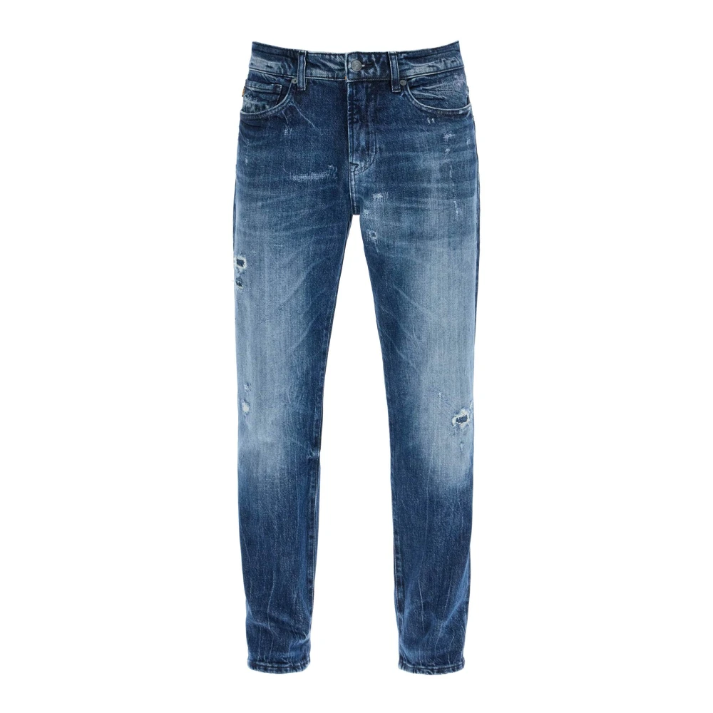 Boss Turquoise Faded Jeans met Vintage Look Blue Heren