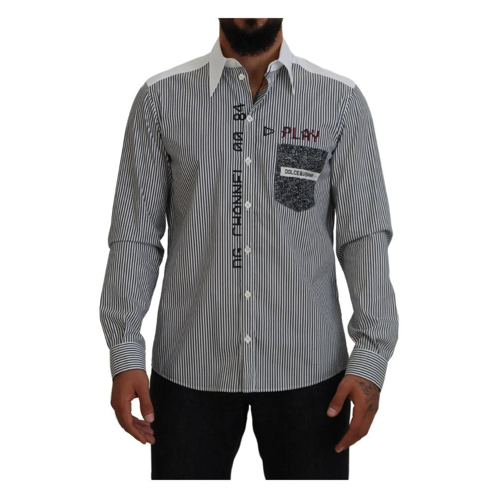 Dolce & Gabbana Gestreept Casual Katoenen Overhemd Black Heren
