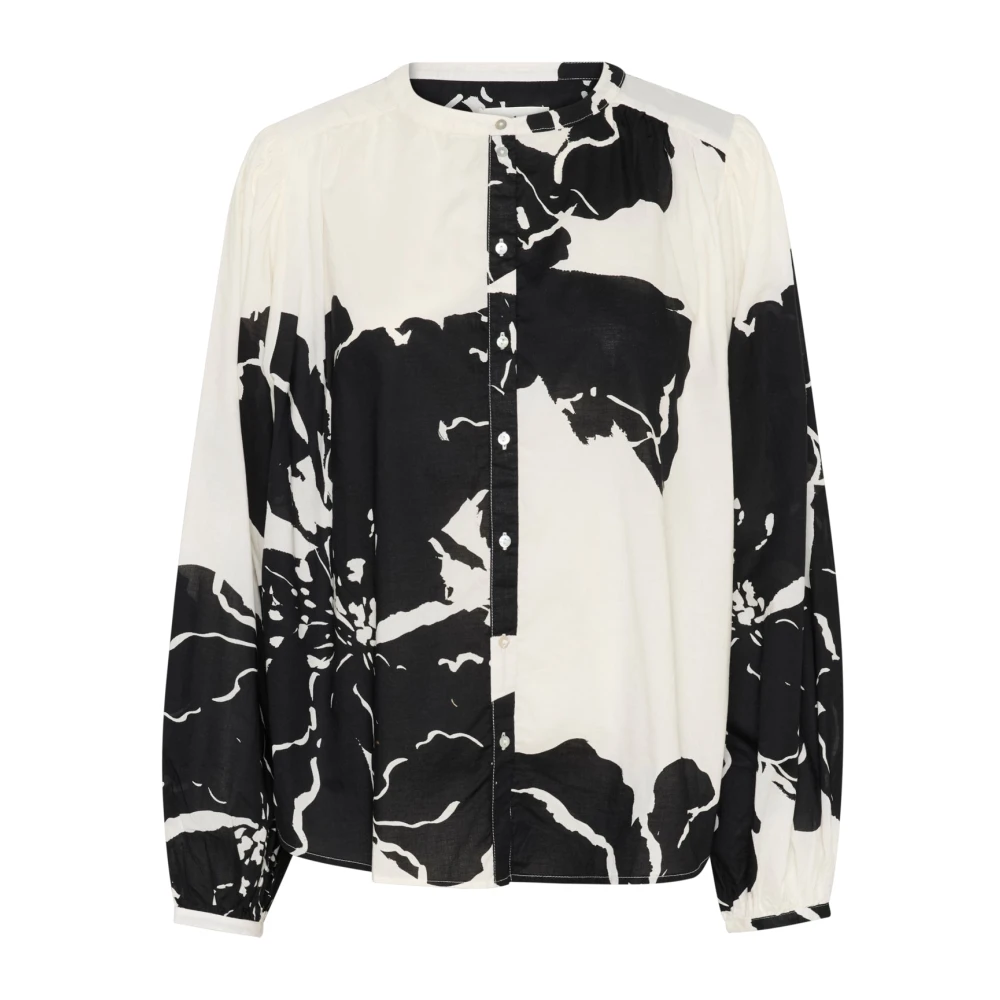 Soaked In Luxury Women's Black Blouses, Xl, Floral Long Sleeve Shirt Whisper White