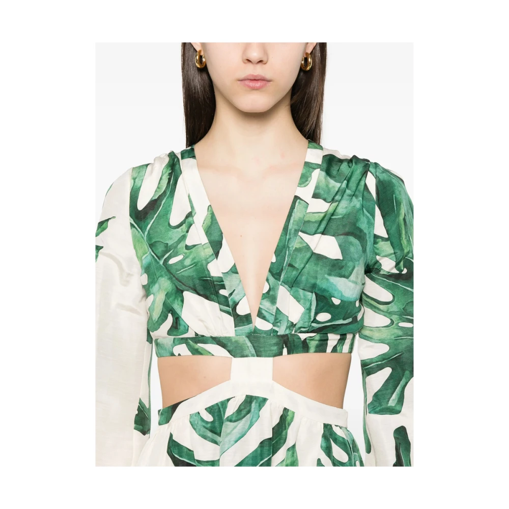 Raquel Diniz Witte Bladprint Jurk met Uitgesneden Details Multicolor Dames