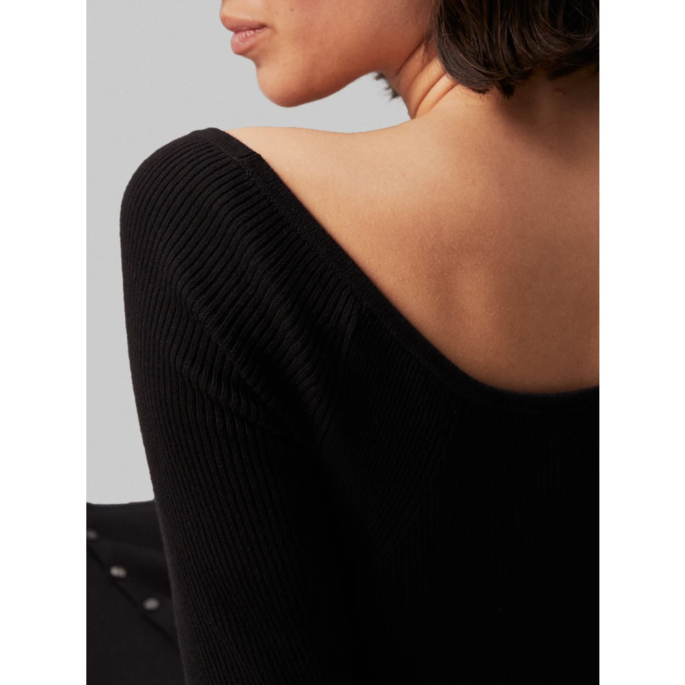 Calvin Klein Jeans Zwarte Biologisch Katoen V-Hals Jurk Black Dames