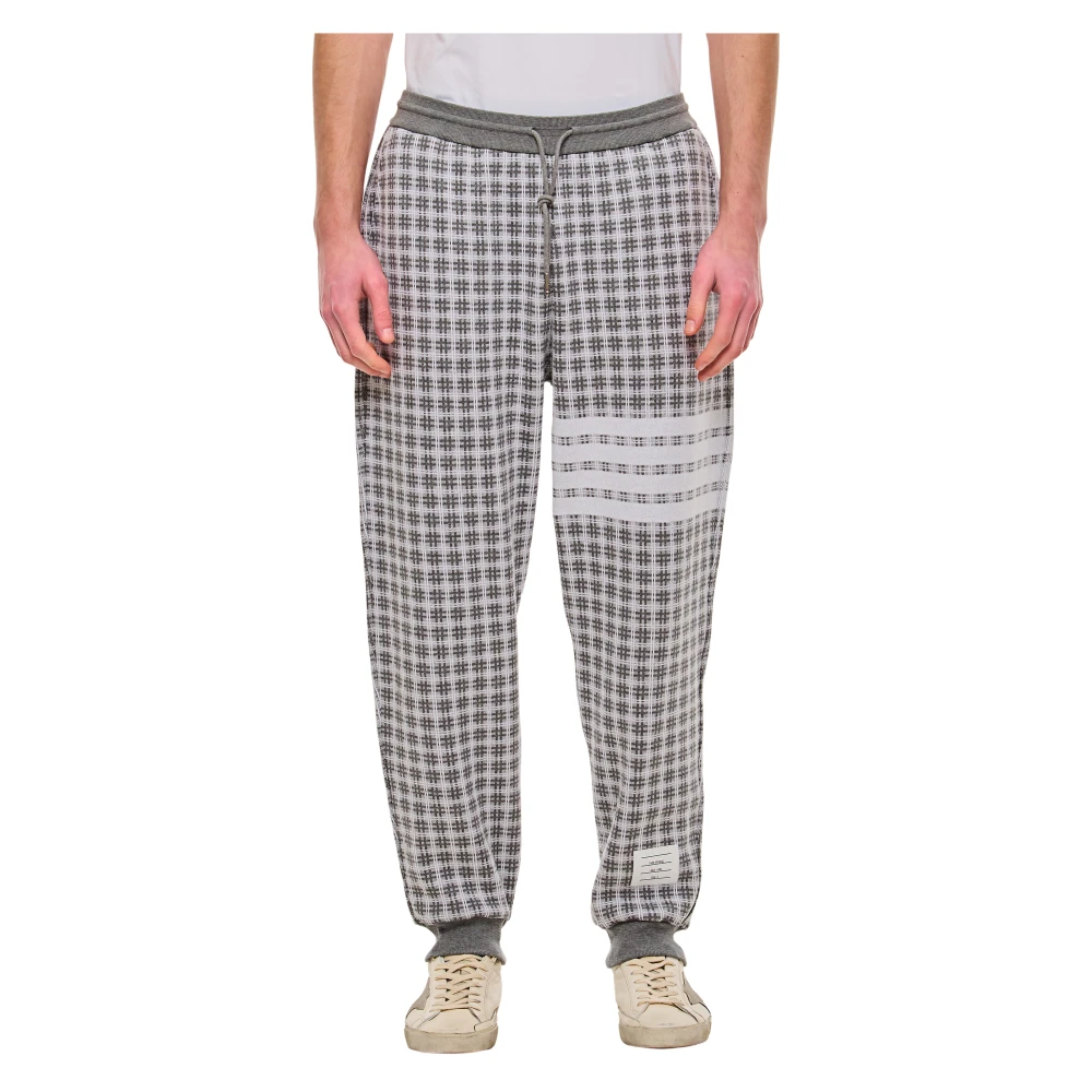 Thom Browne Men's Gray Sweatpants, L, 4-Bar Joggers