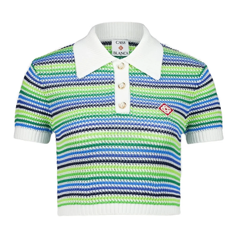 Casablanca Women's Multicolor Polo Shirts, Xs, Striped Crochet Polo Shirt