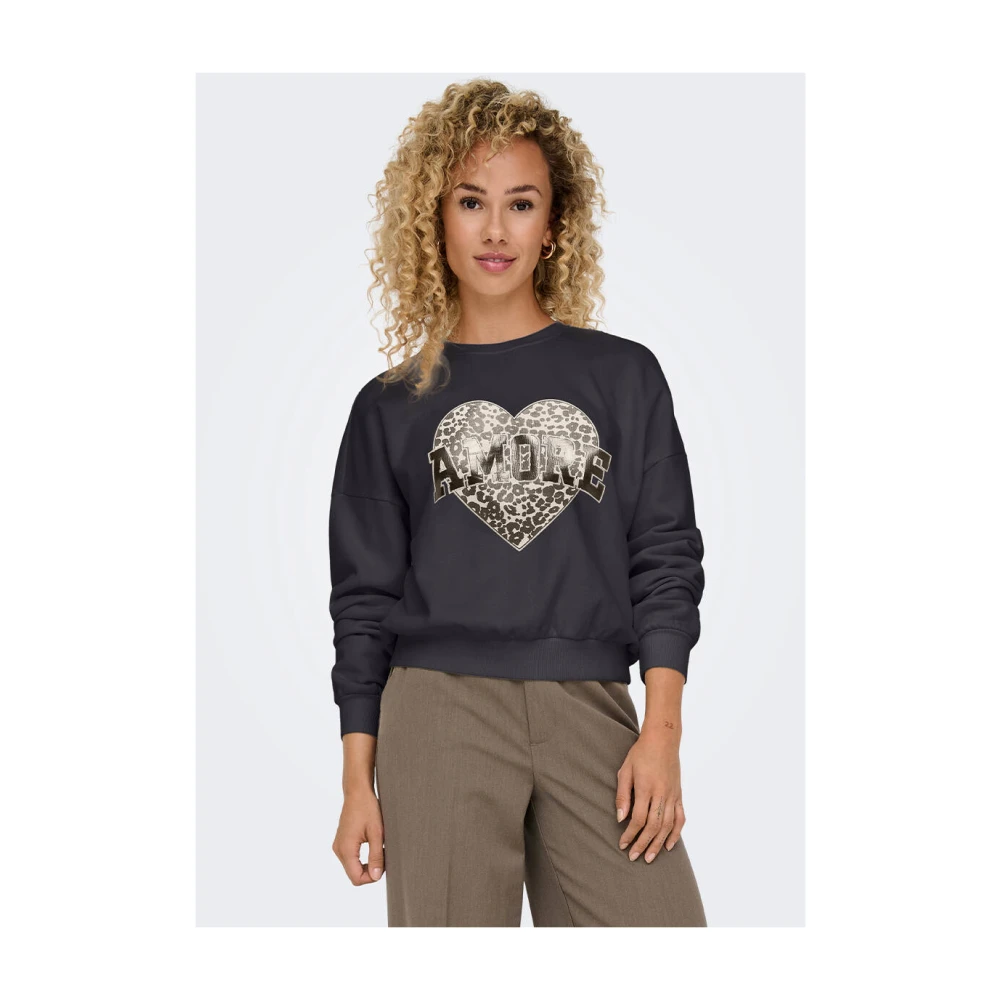 Only Leopard Print Sweatshirt Gray Dames