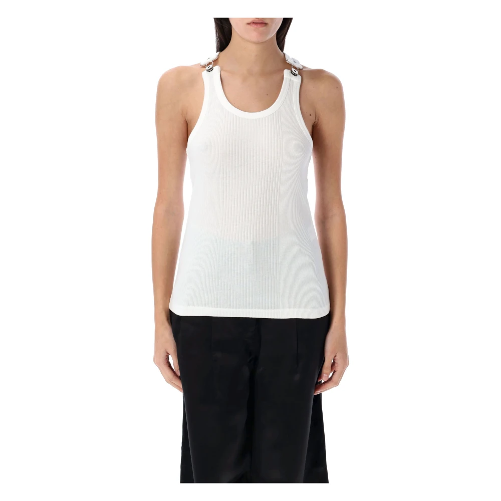 Jean Paul Gaultier Witte Geribbelde Tanktop met Gespen White Dames