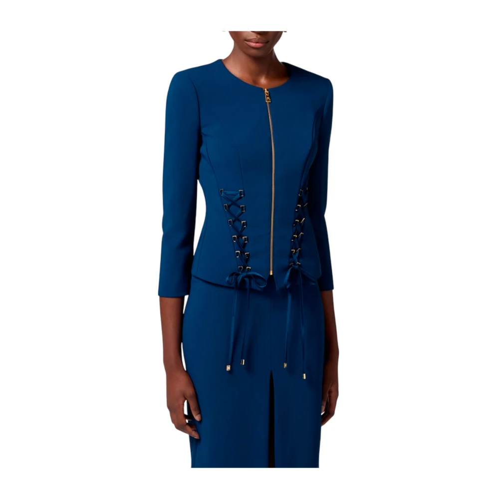 Elisabetta Franchi Double-Breasted Stretch Crepe Jacket Blue Dames