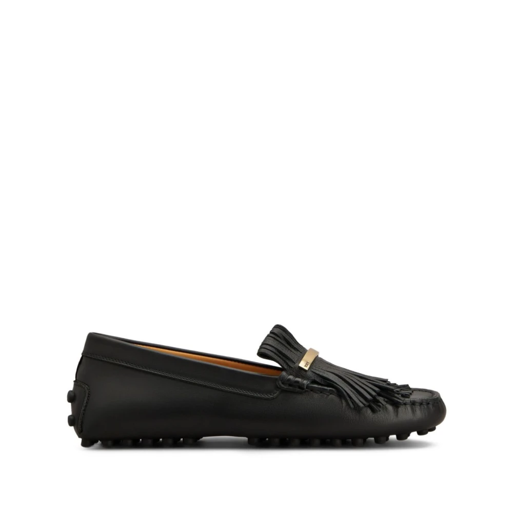 Tod's Women's Black Loafers, 6 Uk, Slip-On Shoes With Fringe Detail