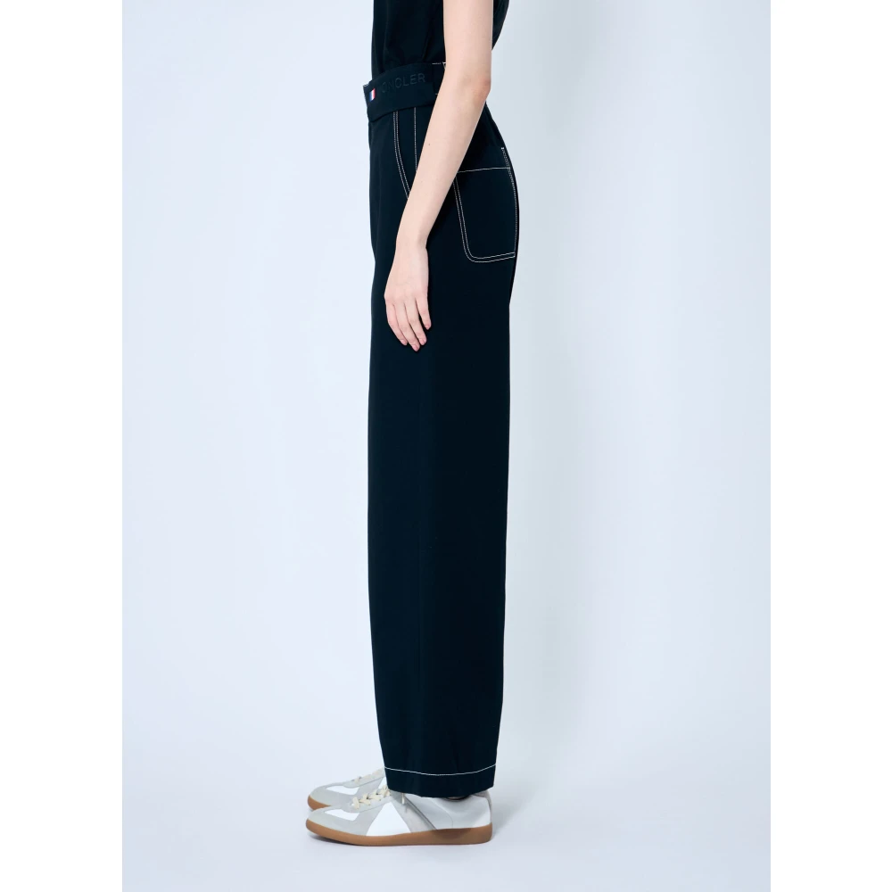 Moncler Hoge Taille Wide-Leg Broek met Topstitching Black Dames