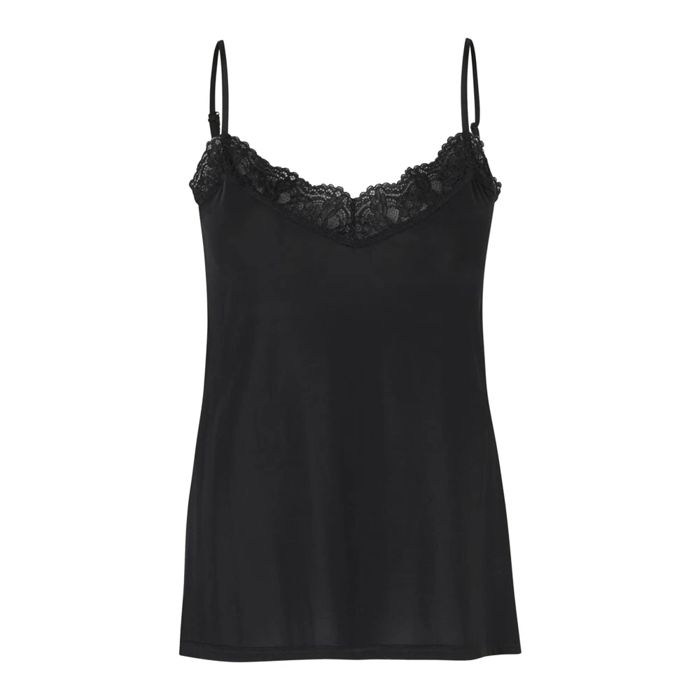 Masai Feminien Basis Top met Verstelbare Bandjes en Kantafwerking Black Dames