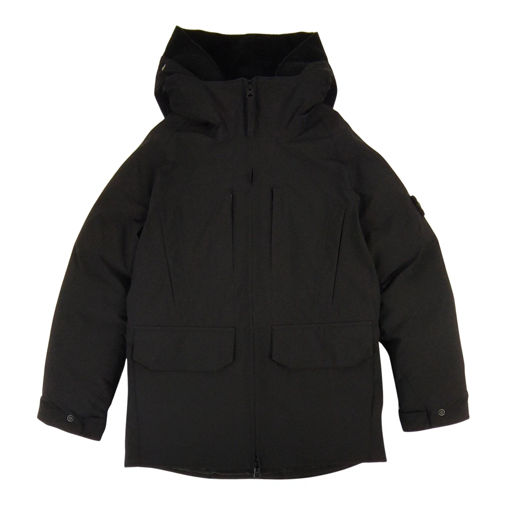 Stone Island Black Winter Jackets, Male, 12 Y, Hooded Down Jacket