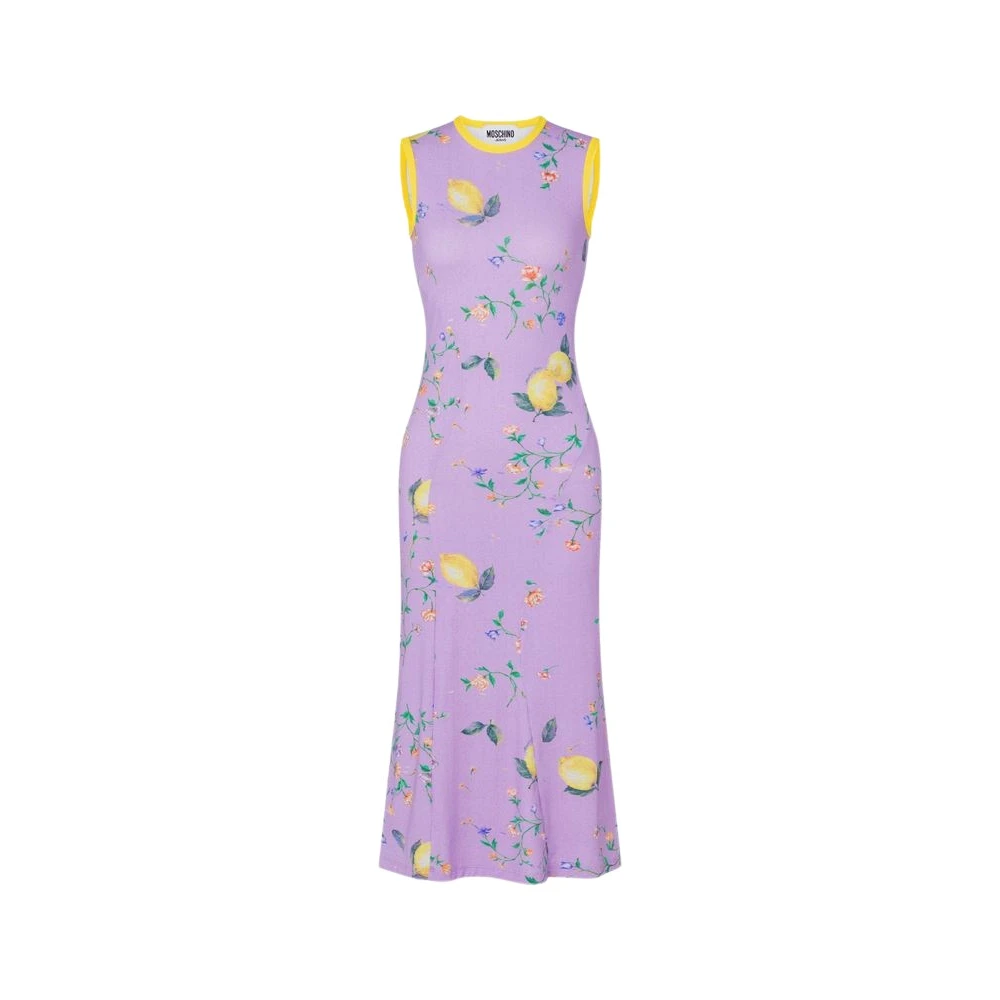 Moschino Purple Summer Dresses, Female, Xl, Printed Technical Jersey Dress