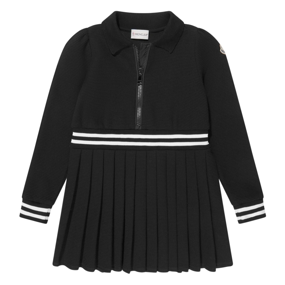 Moncler Black Dresses, Female, 10 Y, Half Zip Pleated Dress