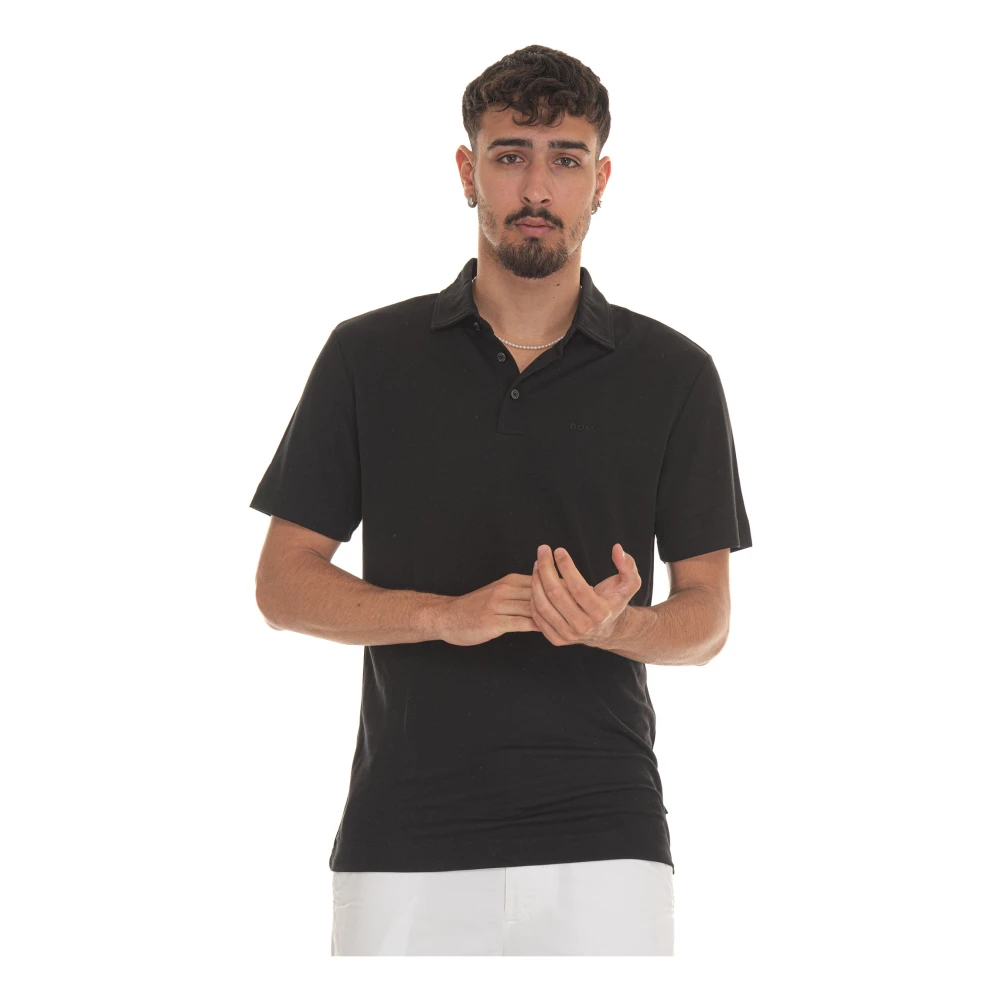 Boss Short Sleeve Polo Shirt Plain Logo Black Heren